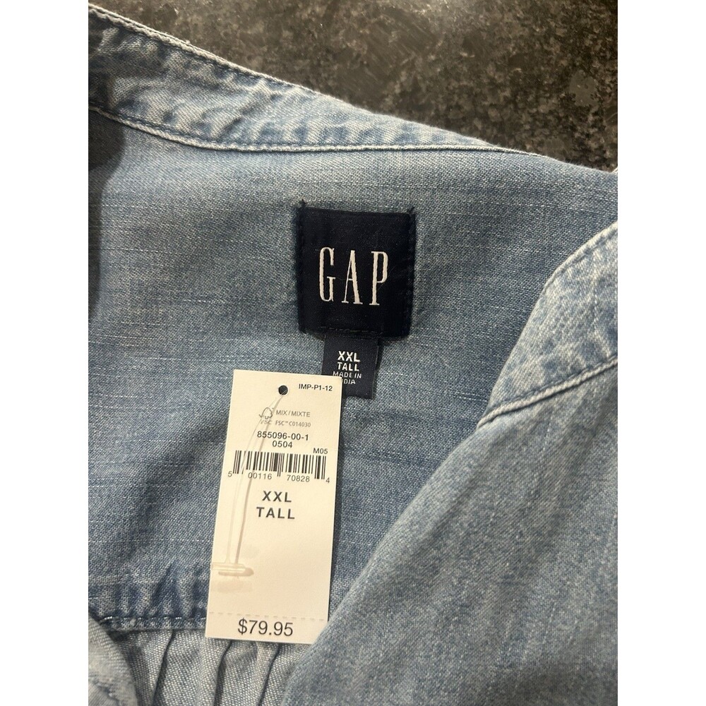 NWT $79 GAP Puff-Sleeve Denim Shirt Dress in Light Wash Blue Women’s XXL Tall - Picture 4 of 12